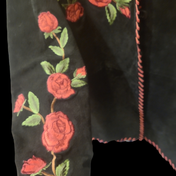 Vintage Leather Floral Embroidery Jacket Medium - Picture 2 of 9